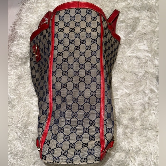 Vintage Gucci Large Abbey D Ring Tote - Red/Navy Blue - Picture 9 of 16